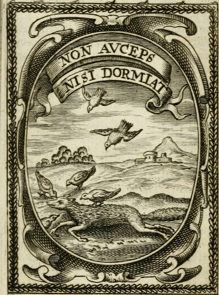 An illustration from Andreae Maximiliani Fredro castellani Leopoliensis, Scriptorum seu togae & belli notationum fragmenta : accesserunt Peristromata regum symbolis expressa, 1660, leaf 356
