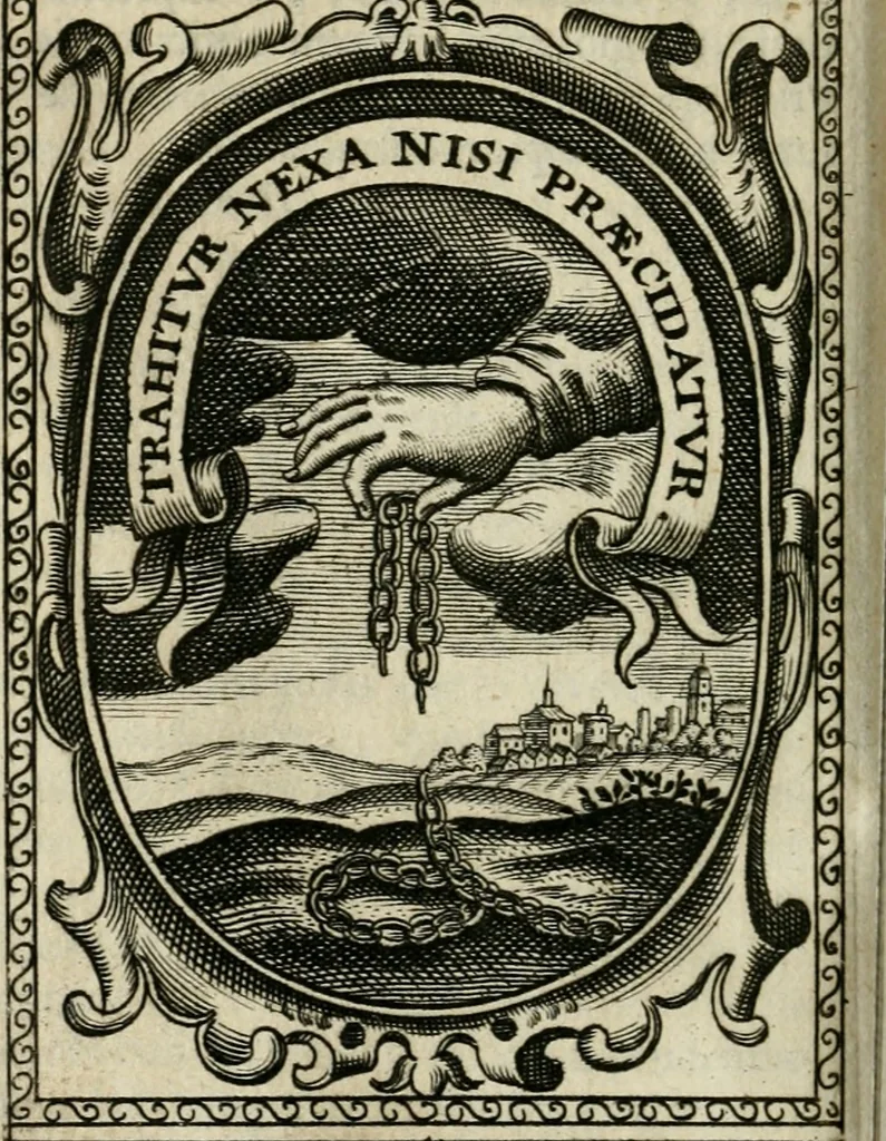 An illustration from Andreae Maximiliani Fredro castellani Leopoliensis, Scriptorum seu togae & belli notationum fragmenta : accesserunt Peristromata regum symbolis expressa, 1660, leaf 367