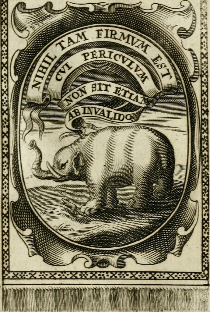 An illustration from Andreae Maximiliani Fredro castellani Leopoliensis, Scriptorum seu togae & belli notationum fragmenta : accesserunt Peristromata regum symbolis expressa, 1660, leaf 386