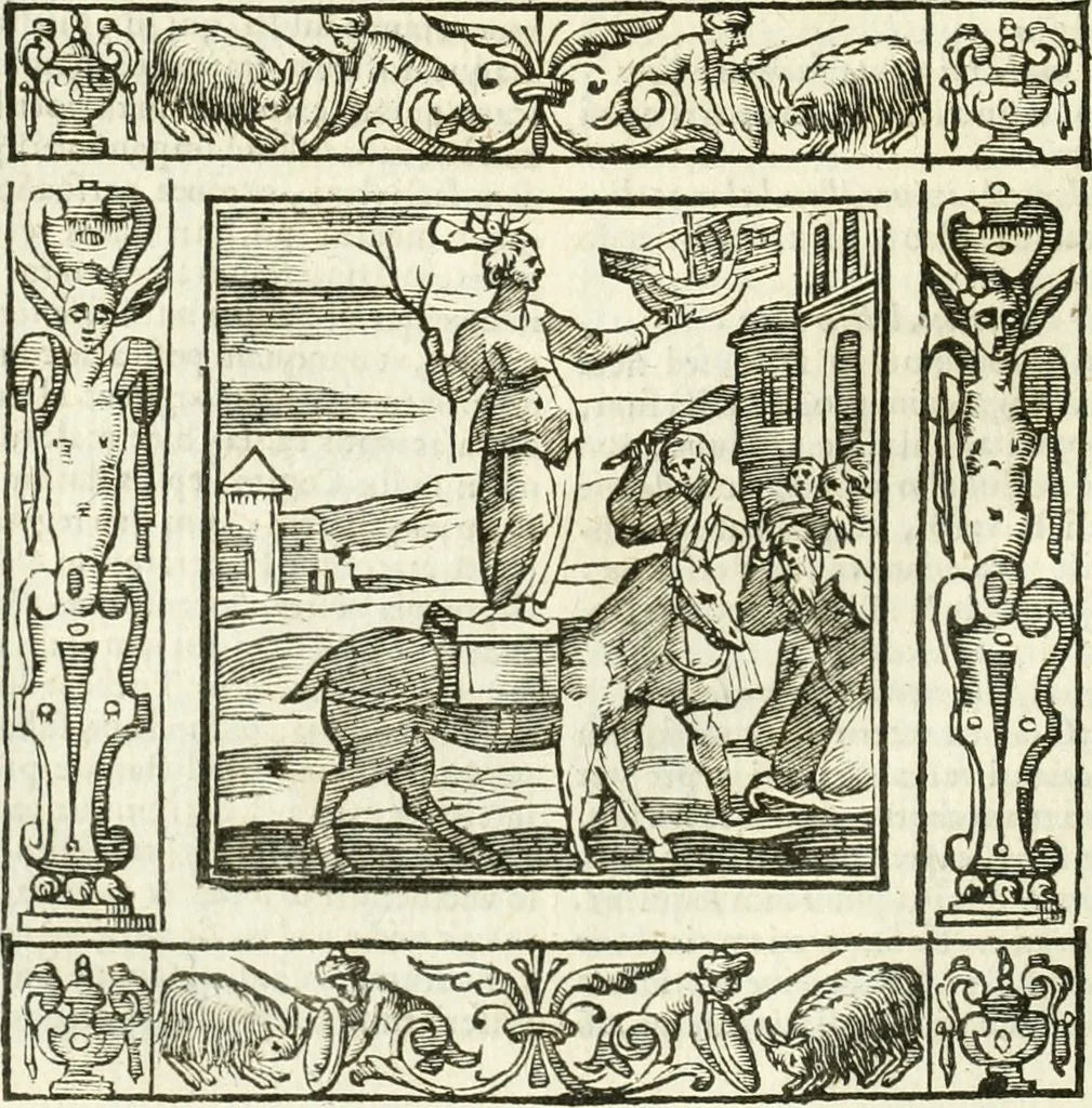 An illustration from Andreæ Alciati emblemata cvm commentariis Clavdii Minois...: & notis Lavrentii Pignorii Patavini : nouissima hac editione in continuam vnius commentarij seriem congestis, in certas quasdam quasi classes dispositis, & plusquam dimidia parte auctis, 1621, leaf 129