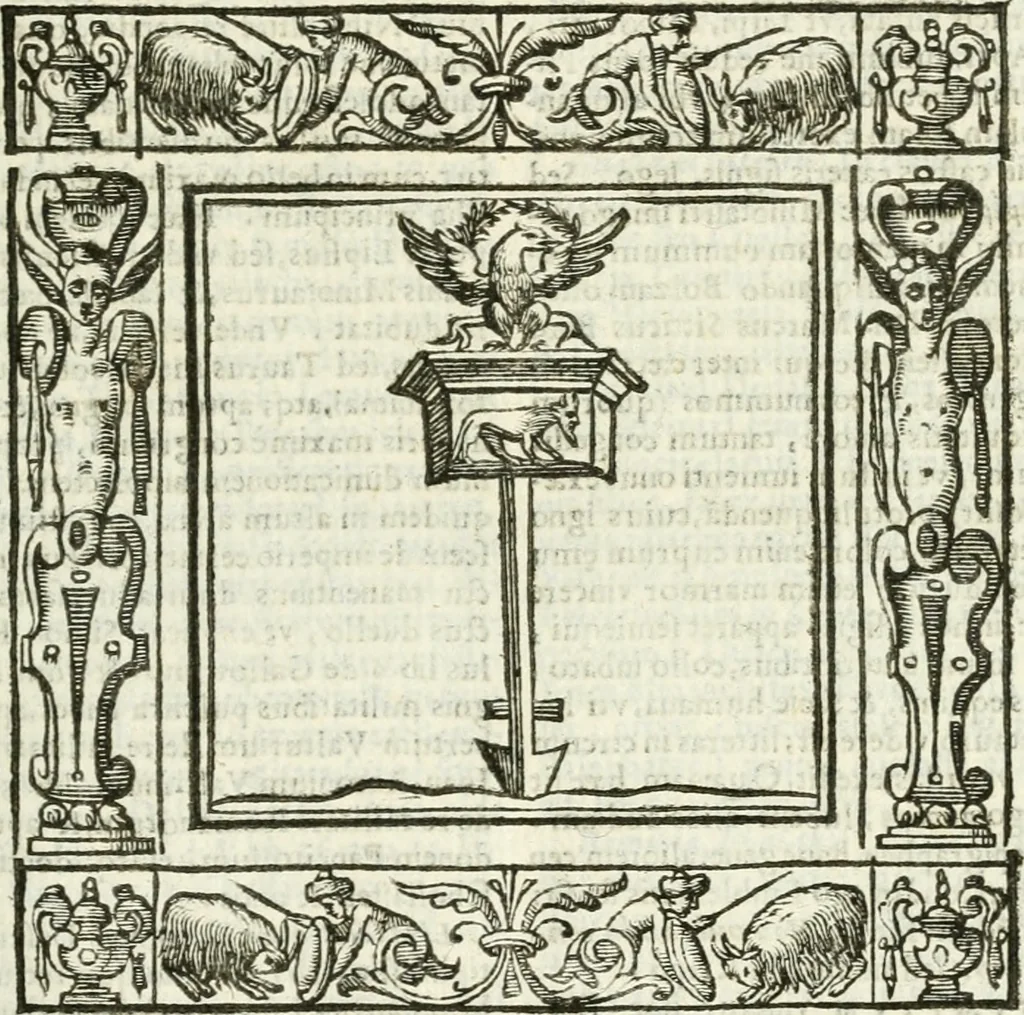 An illustration from Andreæ Alciati emblemata cvm commentariis Clavdii Minois...: & notis Lavrentii Pignorii Patavini : nouissima hac editione in continuam vnius commentarij seriem congestis, in certas quasdam quasi classes dispositis, & plusquam dimidia parte auctis, 1621, leaf 154