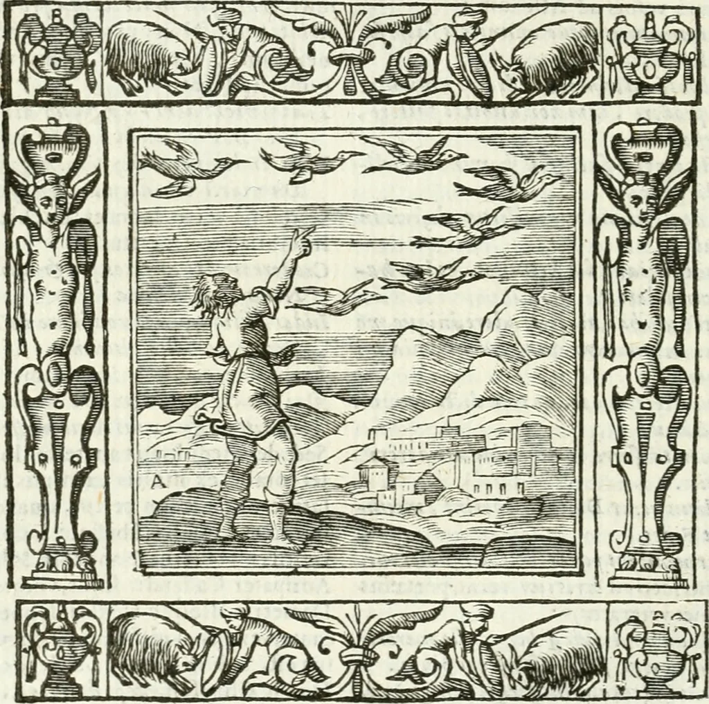 An illustration from Andreæ Alciati emblemata cvm commentariis Clavdii Minois...: & notis Lavrentii Pignorii Patavini : nouissima hac editione in continuam vnius commentarij seriem congestis, in certas quasdam quasi classes dispositis, & plusquam dimidia parte auctis, 1621, leaf 185