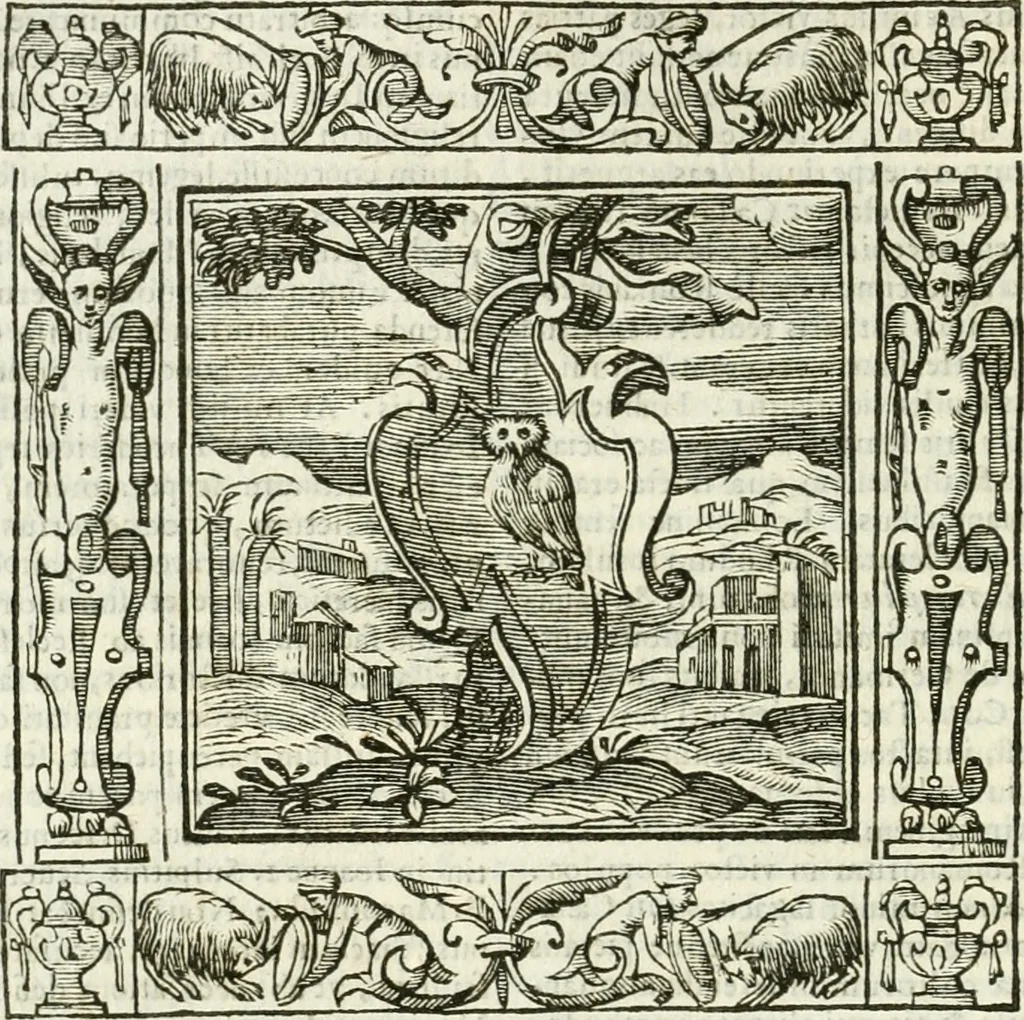An illustration from Andreæ Alciati emblemata cvm commentariis Clavdii Minois...: & notis Lavrentii Pignorii Patavini : nouissima hac editione in continuam vnius commentarij seriem congestis, in certas quasdam quasi classes dispositis, & plusquam dimidia parte auctis, 1621, leaf 195