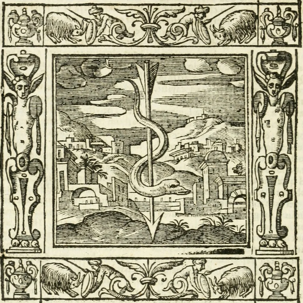 An illustration from Andreæ Alciati emblemata cvm commentariis Clavdii Minois...: & notis Lavrentii Pignorii Patavini : nouissima hac editione in continuam vnius commentarij seriem congestis, in certas quasdam quasi classes dispositis, & plusquam dimidia parte auctis, 1621, leaf 199
