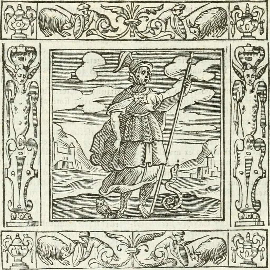 An illustration from Andreæ Alciati emblemata cvm commentariis Clavdii Minois...: & notis Lavrentii Pignorii Patavini : nouissima hac editione in continuam vnius commentarij seriem congestis, in certas quasdam quasi classes dispositis, & plusquam dimidia parte auctis, 1621, leaf 205