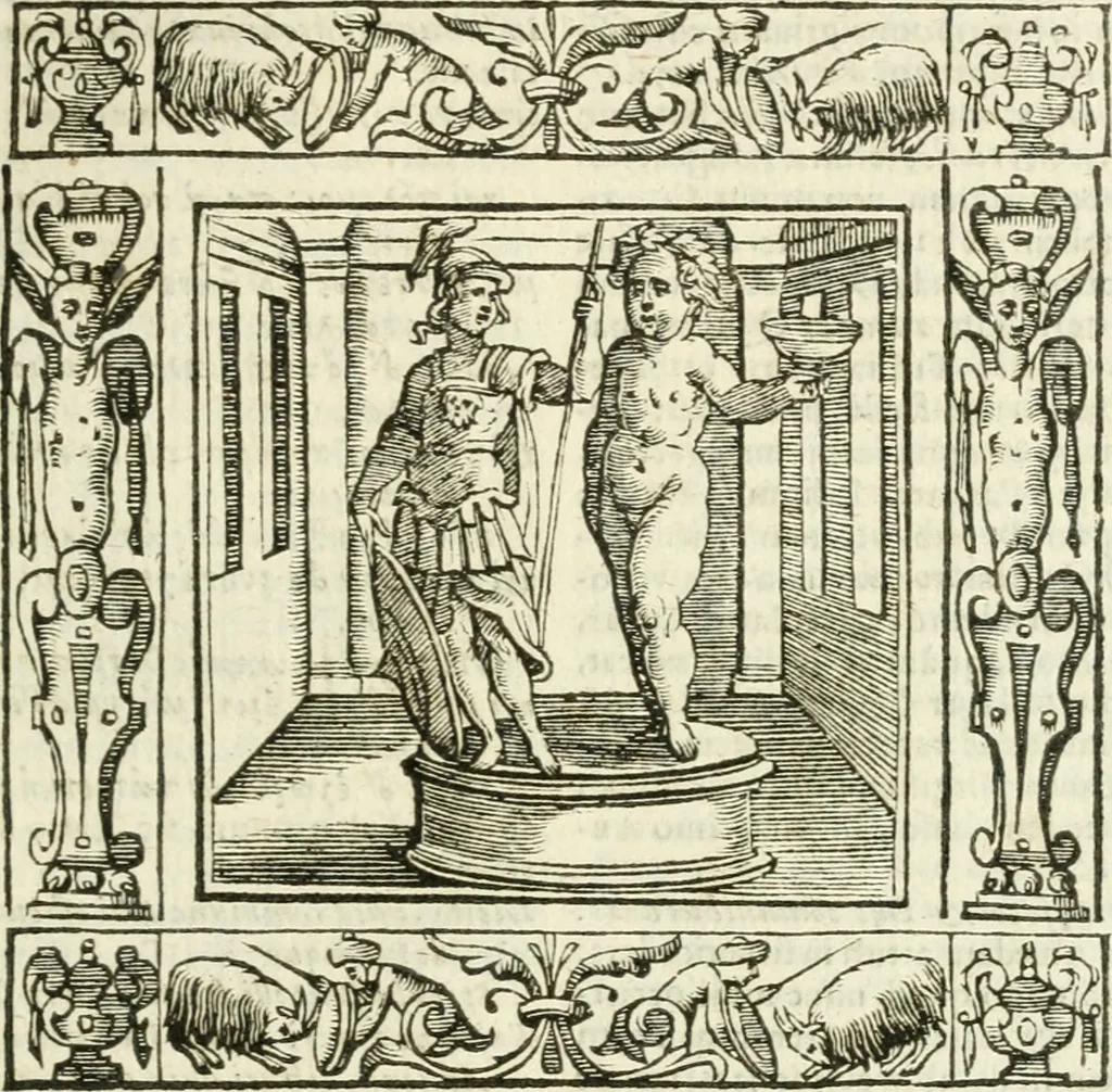 An illustration from Andreæ Alciati emblemata cvm commentariis Clavdii Minois...: & notis Lavrentii Pignorii Patavini : nouissima hac editione in continuam vnius commentarij seriem congestis, in certas quasdam quasi classes dispositis, & plusquam dimidia parte auctis, 1621, leaf 212