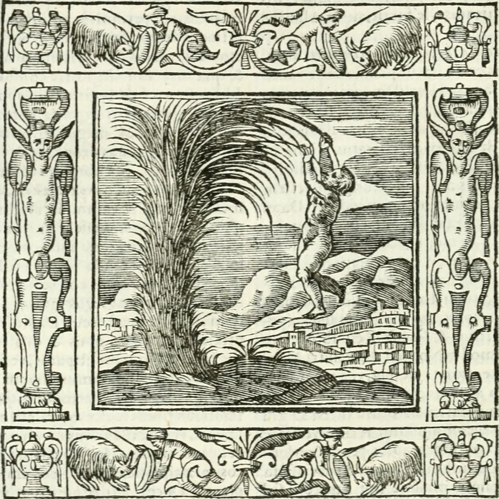 An illustration from Andreæ Alciati emblemata cvm commentariis Clavdii Minois...: & notis Lavrentii Pignorii Patavini : nouissima hac editione in continuam vnius commentarij seriem congestis, in certas quasdam quasi classes dispositis, & plusquam dimidia parte auctis, 1621, leaf 281