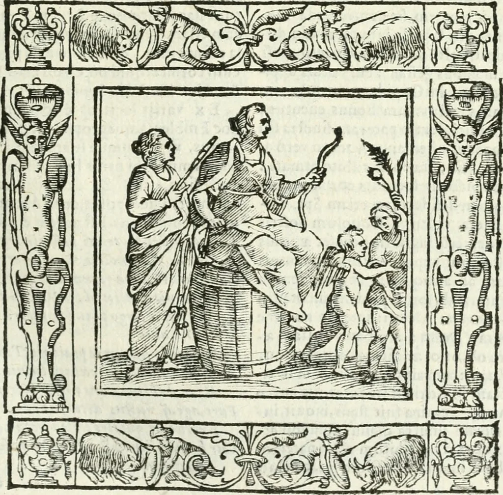 An illustration from Andreæ Alciati emblemata cvm commentariis Clavdii Minois...: & notis Lavrentii Pignorii Patavini : nouissima hac editione in continuam vnius commentarij seriem congestis, in certas quasdam quasi classes dispositis, & plusquam dimidia parte auctis, 1621, leaf 310