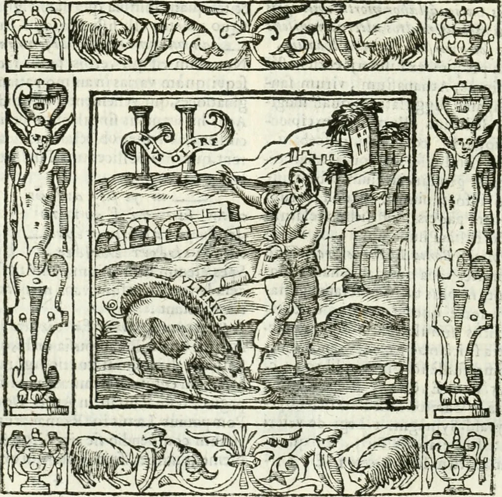 An illustration from Andreæ Alciati emblemata cvm commentariis Clavdii Minois...: & notis Lavrentii Pignorii Patavini : nouissima hac editione in continuam vnius commentarij seriem congestis, in certas quasdam quasi classes dispositis, & plusquam dimidia parte auctis, 1621, leaf 315