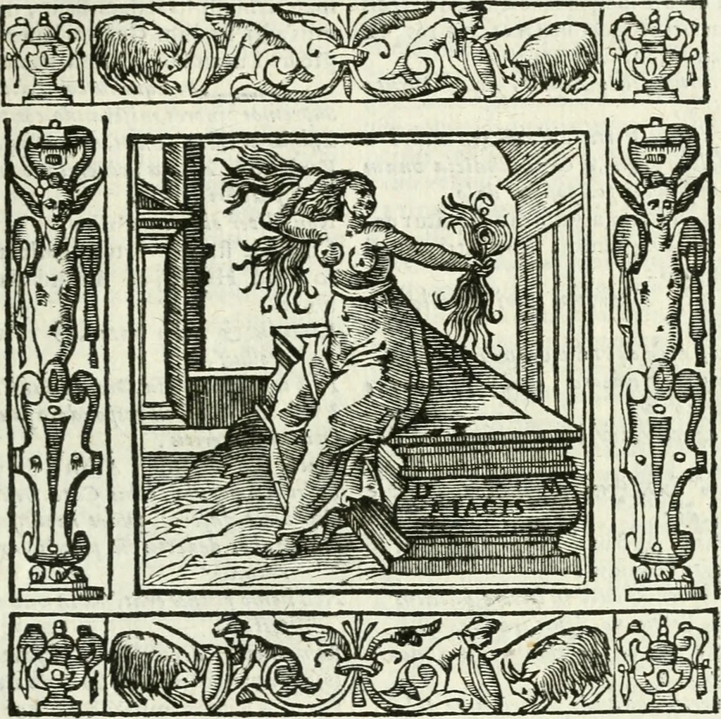 An illustration from Andreæ Alciati emblemata cvm commentariis Clavdii Minois...: & notis Lavrentii Pignorii Patavini : nouissima hac editione in continuam vnius commentarij seriem congestis, in certas quasdam quasi classes dispositis, & plusquam dimidia parte auctis, 1621, leaf 322
