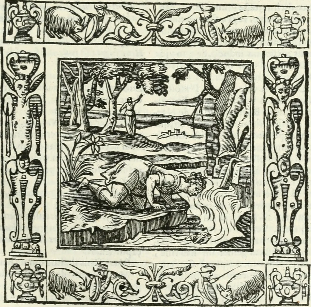 An illustration from Andreæ Alciati emblemata cvm commentariis Clavdii Minois...: & notis Lavrentii Pignorii Patavini : nouissima hac editione in continuam vnius commentarij seriem congestis, in certas quasdam quasi classes dispositis, & plusquam dimidia parte auctis, 1621, leaf 388