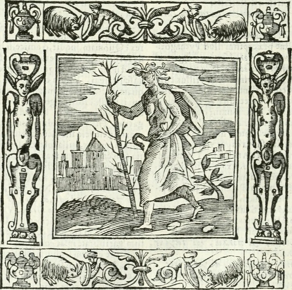An illustration from Andreæ Alciati emblemata cvm commentariis Clavdii Minois...: & notis Lavrentii Pignorii Patavini : nouissima hac editione in continuam vnius commentarij seriem congestis, in certas quasdam quasi classes dispositis, & plusquam dimidia parte auctis, 1621, leaf 399