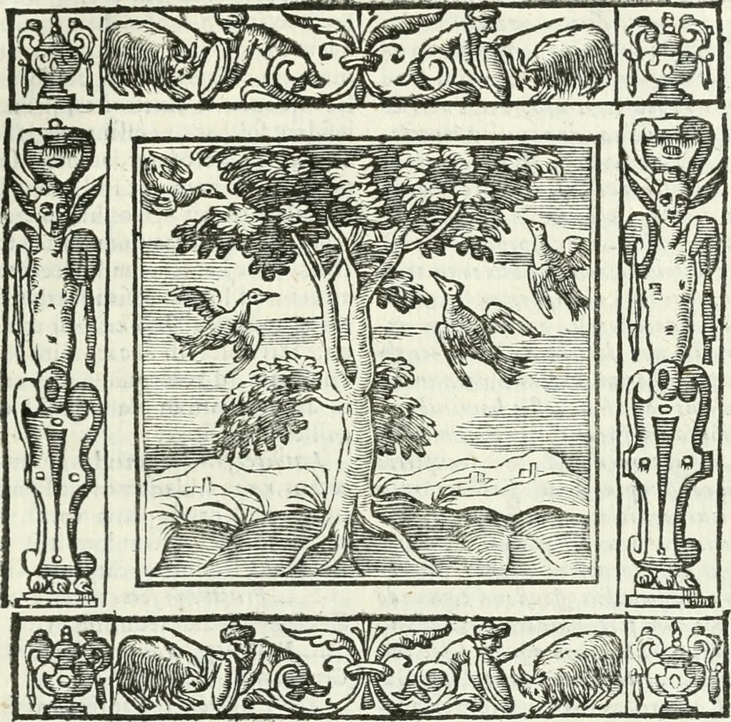 An illustration from Andreæ Alciati emblemata cvm commentariis Clavdii Minois...: & notis Lavrentii Pignorii Patavini : nouissima hac editione in continuam vnius commentarij seriem congestis, in certas quasdam quasi classes dispositis, & plusquam dimidia parte auctis, 1621, leaf 408
