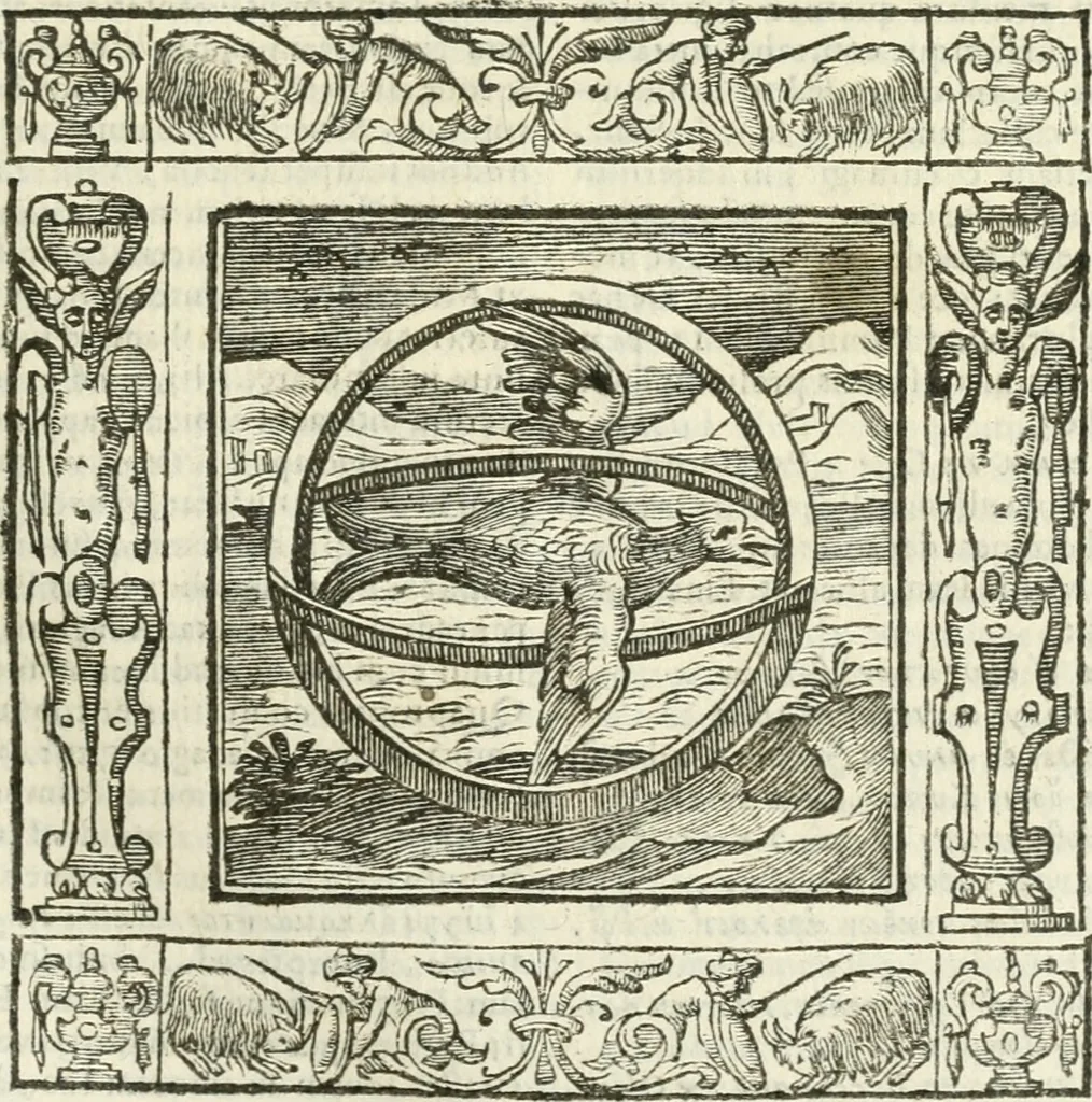 An illustration from Andreæ Alciati emblemata cvm commentariis Clavdii Minois...: & notis Lavrentii Pignorii Patavini : nouissima hac editione in continuam vnius commentarij seriem congestis, in certas quasdam quasi classes dispositis, & plusquam dimidia parte auctis, 1621, leaf 426