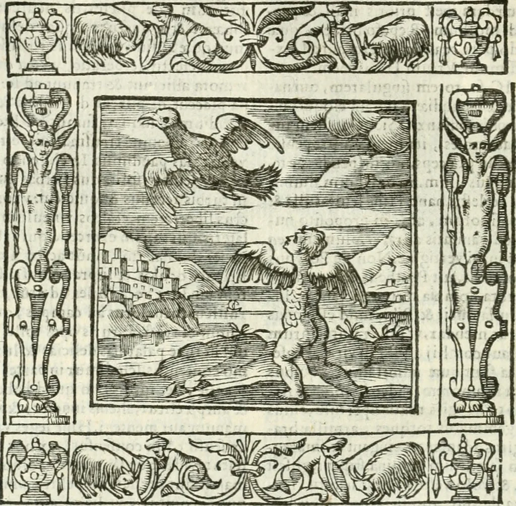 An illustration from Andreæ Alciati emblemata cvm commentariis Clavdii Minois...: & notis Lavrentii Pignorii Patavini : nouissima hac editione in continuam vnius commentarij seriem congestis, in certas quasdam quasi classes dispositis, & plusquam dimidia parte auctis, 1621, leaf 449
