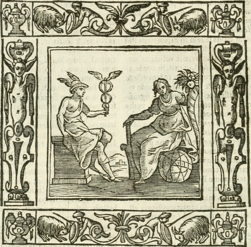 An illustration from Andreæ Alciati emblemata cvm commentariis Clavdii Minois...: & notis Lavrentii Pignorii Patavini : nouissima hac editione in continuam vnius commentarij seriem congestis, in certas quasdam quasi classes dispositis, & plusquam dimidia parte auctis, 1621, leaf 497