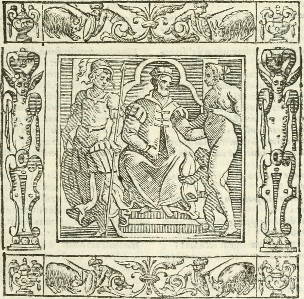 An illustration from Andreæ Alciati emblemata cvm commentariis Clavdii Minois...: & notis Lavrentii Pignorii Patavini : nouissima hac editione in continuam vnius commentarij seriem congestis, in certas quasdam quasi classes dispositis, & plusquam dimidia parte auctis, 1621, leaf 536
