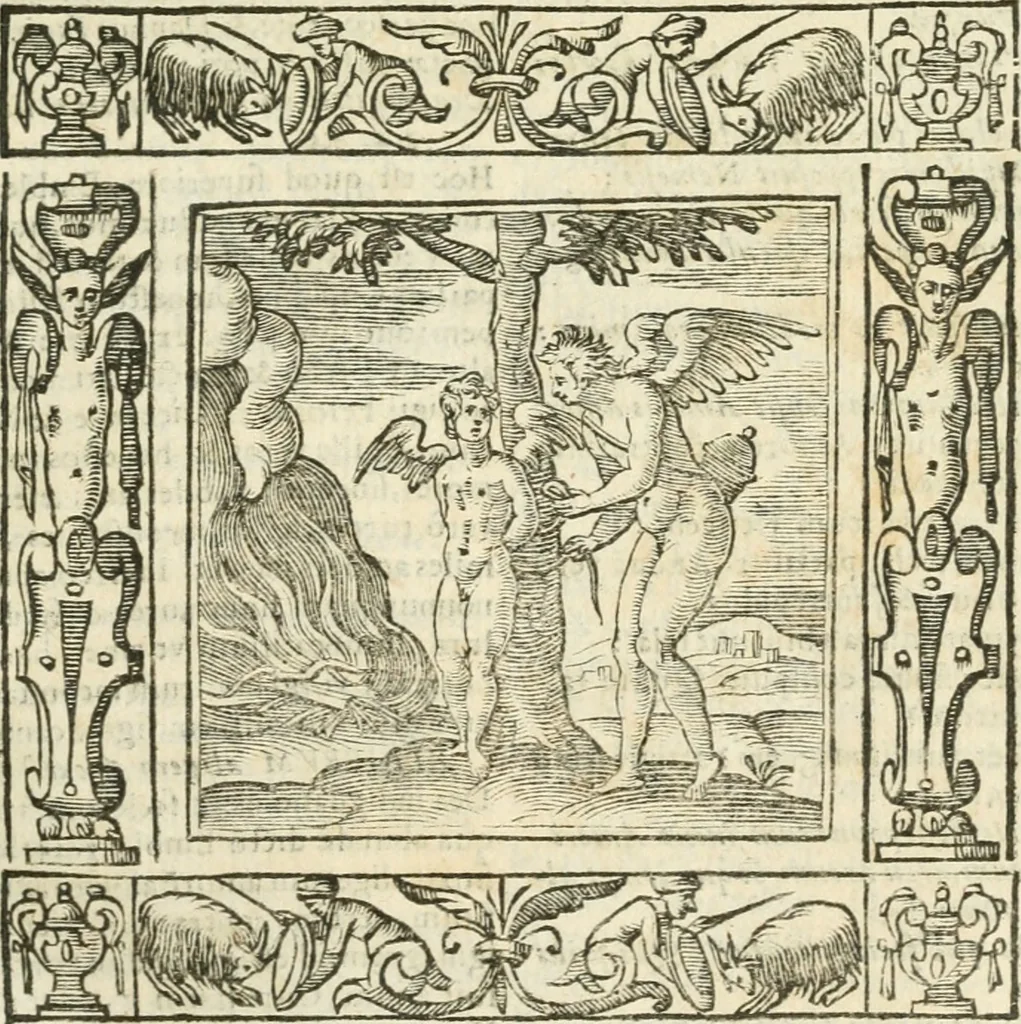 An illustration from Andreæ Alciati emblemata cvm commentariis Clavdii Minois...: & notis Lavrentii Pignorii Patavini : nouissima hac editione in continuam vnius commentarij seriem congestis, in certas quasdam quasi classes dispositis, & plusquam dimidia parte auctis, 1621, leaf 544