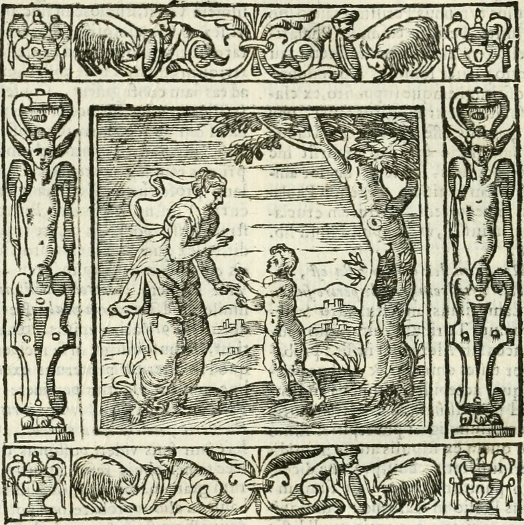An illustration from Andreæ Alciati emblemata cvm commentariis Clavdii Minois...: & notis Lavrentii Pignorii Patavini : nouissima hac editione in continuam vnius commentarij seriem congestis, in certas quasdam quasi classes dispositis, & plusquam dimidia parte auctis, 1621, leaf 549
