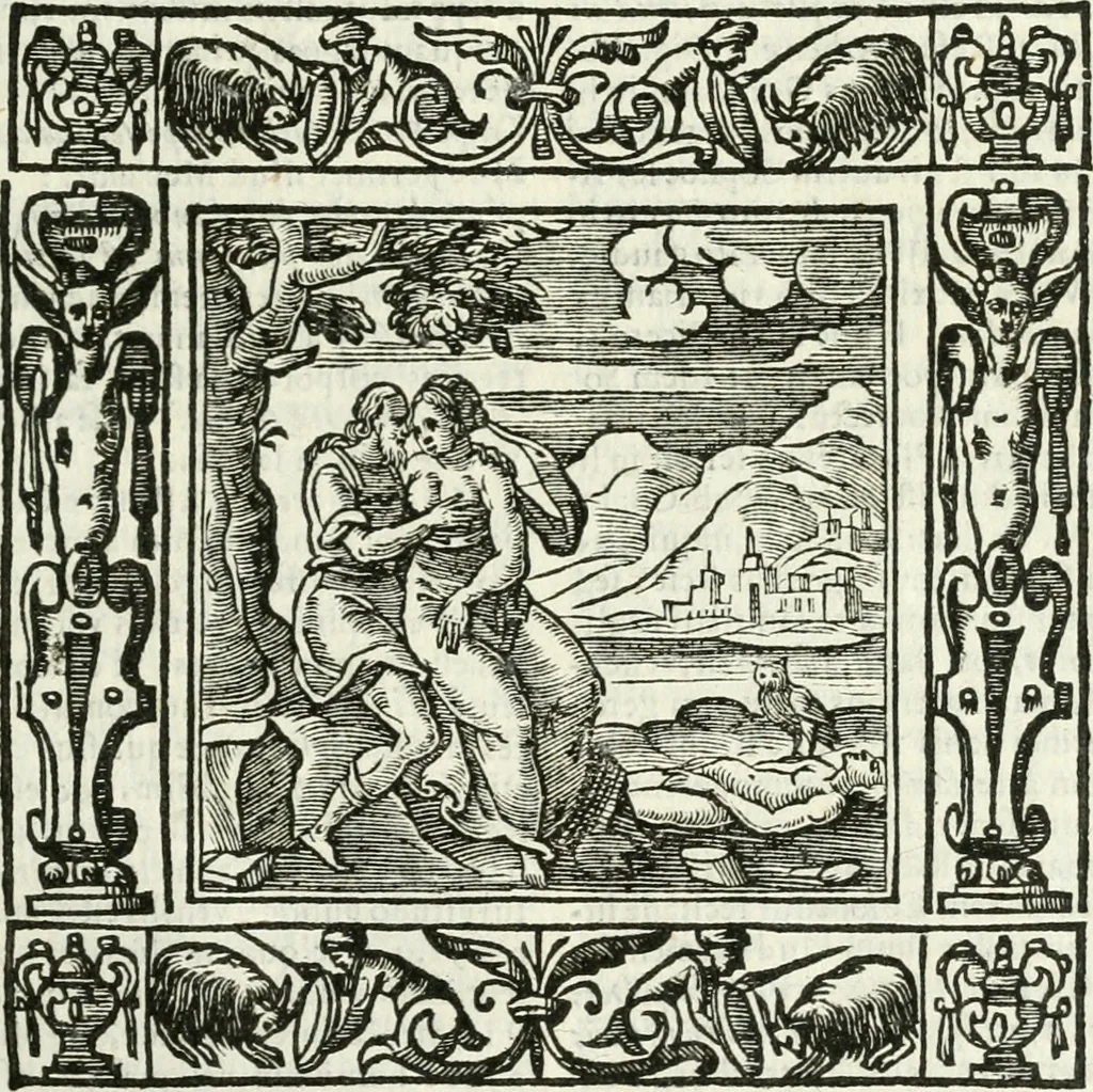 An illustration from Andreæ Alciati emblemata cvm commentariis Clavdii Minois...: & notis Lavrentii Pignorii Patavini : nouissima hac editione in continuam vnius commentarij seriem congestis, in certas quasdam quasi classes dispositis, & plusquam dimidia parte auctis, 1621, leaf 578