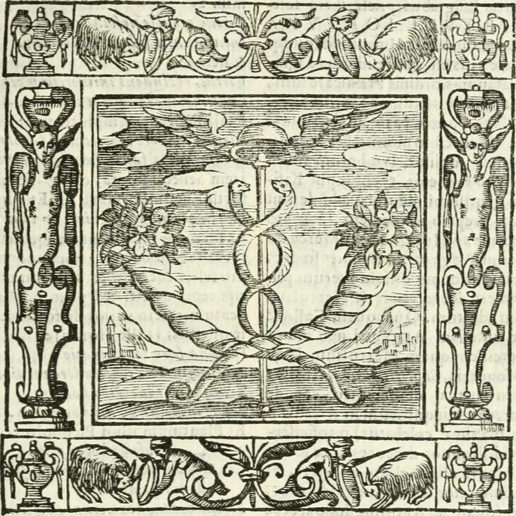 An illustration from Andreæ Alciati emblemata cvm commentariis Clavdii Minois...: & notis Lavrentii Pignorii Patavini : nouissima hac editione in continuam vnius commentarij seriem congestis, in certas quasdam quasi classes dispositis, & plusquam dimidia parte auctis, 1621, leaf 590
