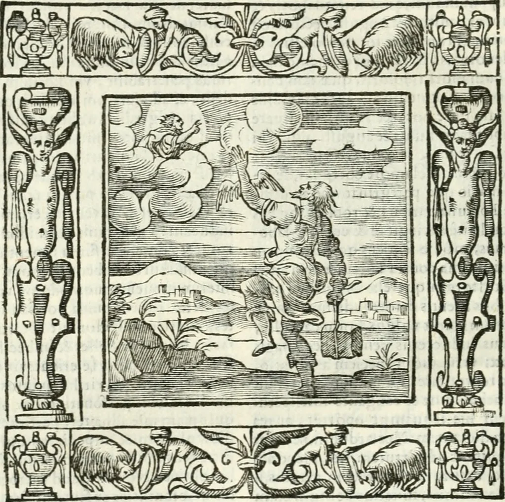 An illustration from Andreæ Alciati emblemata cvm commentariis Clavdii Minois...: & notis Lavrentii Pignorii Patavini : nouissima hac editione in continuam vnius commentarij seriem congestis, in certas quasdam quasi classes dispositis, & plusquam dimidia parte auctis, 1621, leaf 603