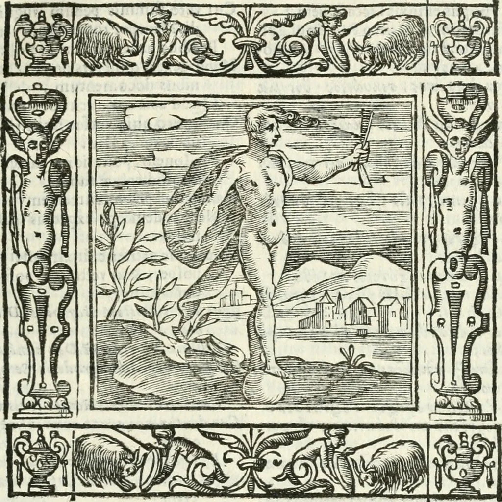 An illustration from Andreæ Alciati emblemata cvm commentariis Clavdii Minois...: & notis Lavrentii Pignorii Patavini : nouissima hac editione in continuam vnius commentarij seriem congestis, in certas quasdam quasi classes dispositis, & plusquam dimidia parte auctis, 1621, leaf 606