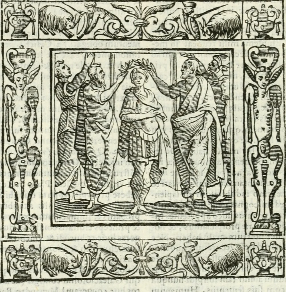 An illustration from Andreæ Alciati emblemata cvm commentariis Clavdii Minois...: & notis Lavrentii Pignorii Patavini : nouissima hac editione in continuam vnius commentarij seriem congestis, in certas quasdam quasi classes dispositis, & plusquam dimidia parte auctis, 1621, leaf 659