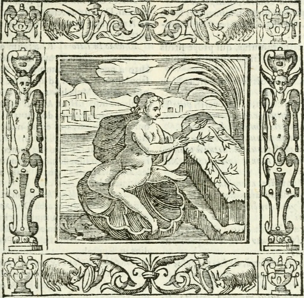 An illustration from Andreæ Alciati emblemata cvm commentariis Clavdii Minois...: & notis Lavrentii Pignorii Patavini : nouissima hac editione in continuam vnius commentarij seriem congestis, in certas quasdam quasi classes dispositis, & plusquam dimidia parte auctis, 1621, leaf 664