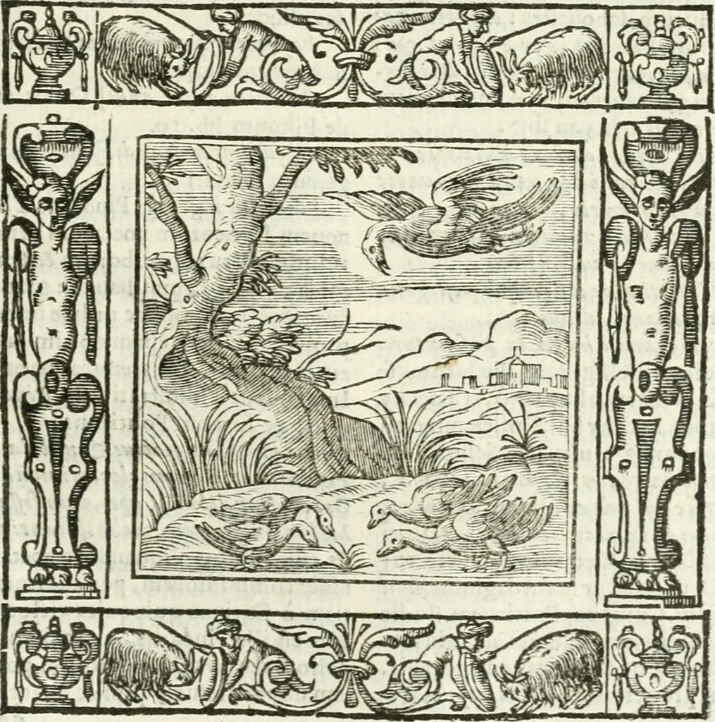 An illustration from Andreæ Alciati emblemata cvm commentariis Clavdii Minois...: & notis Lavrentii Pignorii Patavini : nouissima hac editione in continuam vnius commentarij seriem congestis, in certas quasdam quasi classes dispositis, & plusquam dimidia parte auctis, 1621, leaf 686