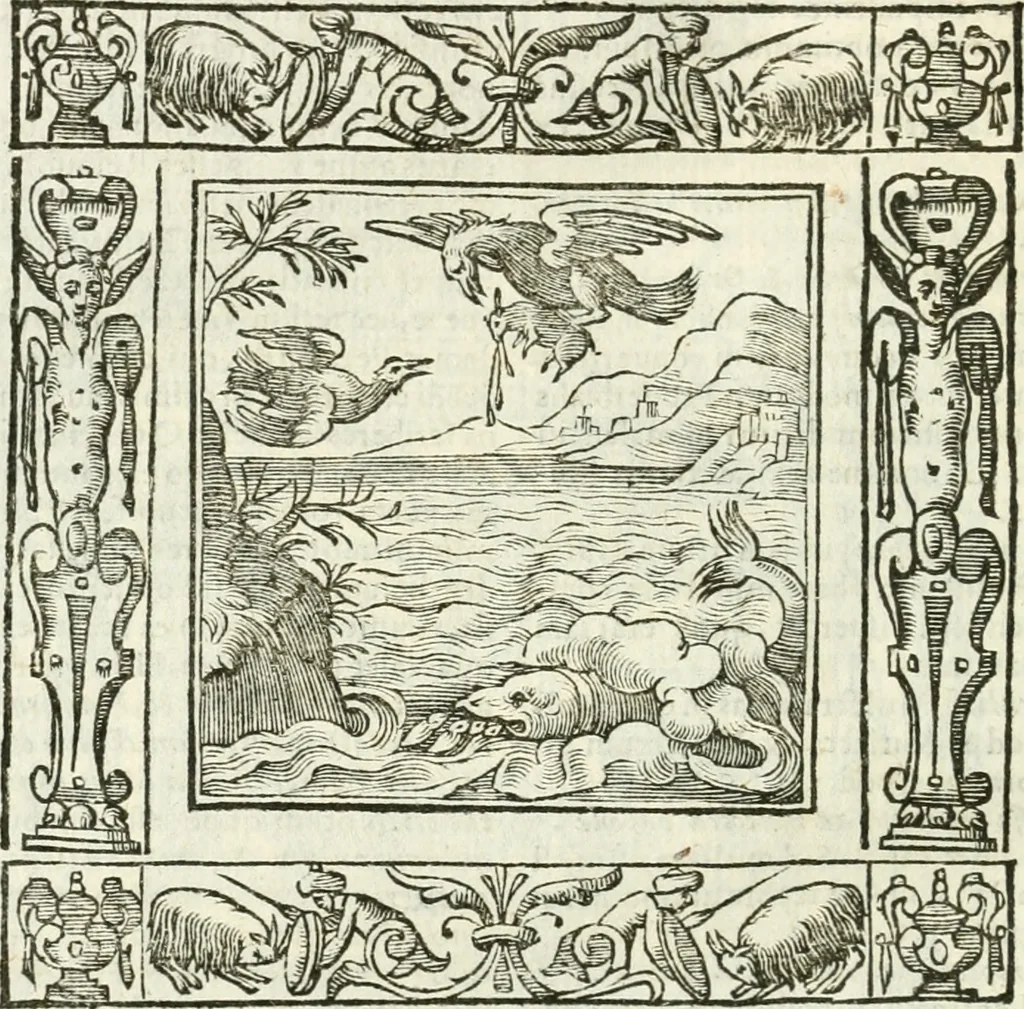 An illustration from Andreæ Alciati emblemata cvm commentariis Clavdii Minois...: & notis Lavrentii Pignorii Patavini : nouissima hac editione in continuam vnius commentarij seriem congestis, in certas quasdam quasi classes dispositis, & plusquam dimidia parte auctis, 1621, leaf 691