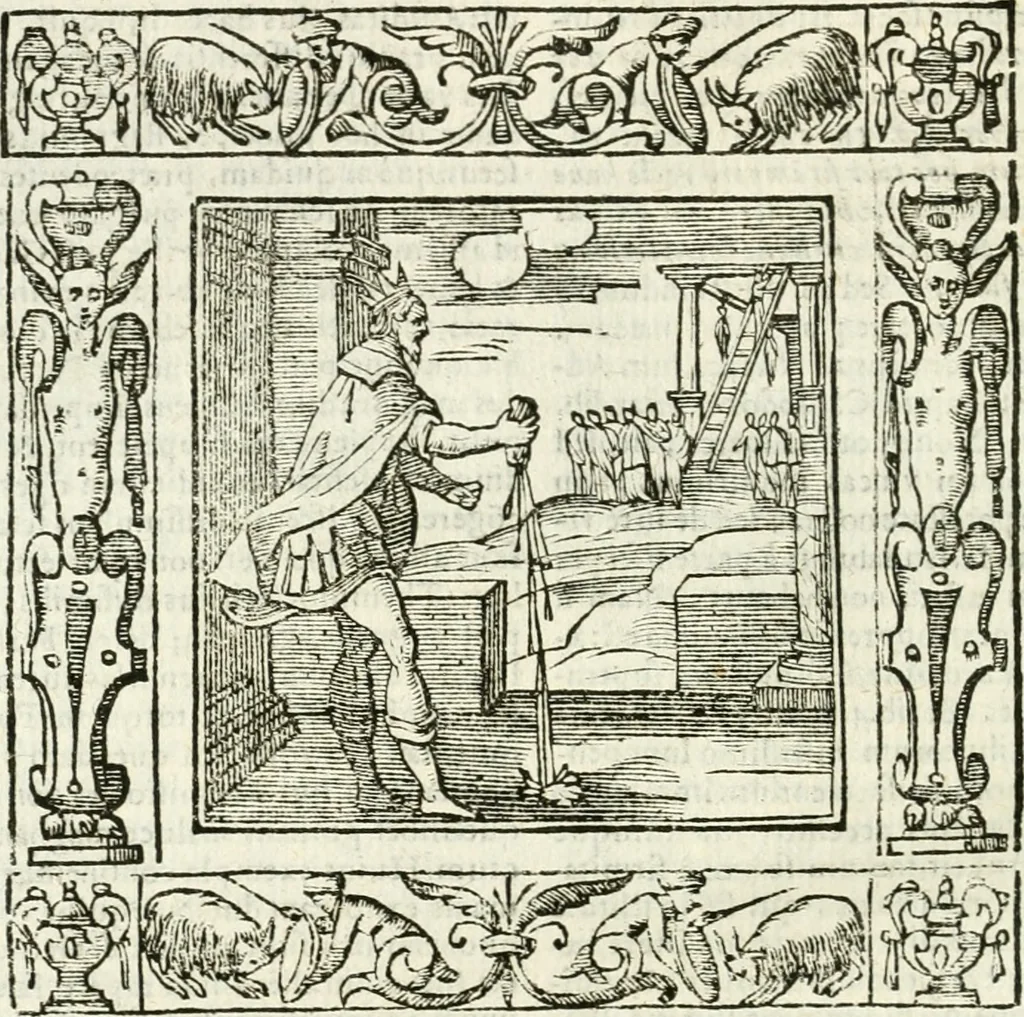 An illustration from Andreæ Alciati emblemata cvm commentariis Clavdii Minois...: & notis Lavrentii Pignorii Patavini : nouissima hac editione in continuam vnius commentarij seriem congestis, in certas quasdam quasi classes dispositis, & plusquam dimidia parte auctis, 1621, leaf 713
