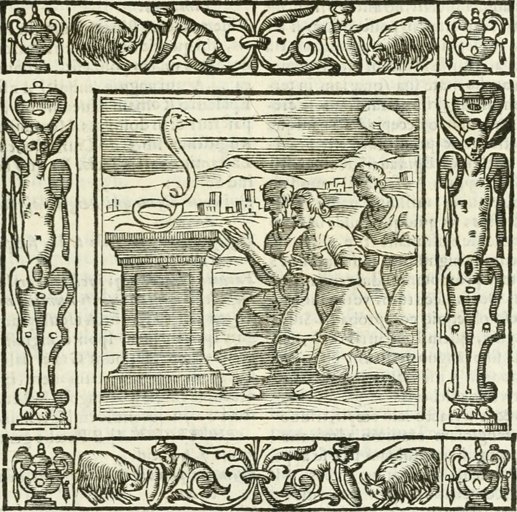 An illustration from Andreæ Alciati emblemata cvm commentariis Clavdii Minois...: & notis Lavrentii Pignorii Patavini : nouissima hac editione in continuam vnius commentarij seriem congestis, in certas quasdam quasi classes dispositis, & plusquam dimidia parte auctis, 1621, leaf 720