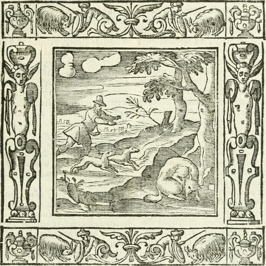 An illustration from Andreæ Alciati emblemata cvm commentariis Clavdii Minois...: & notis Lavrentii Pignorii Patavini : nouissima hac editione in continuam vnius commentarij seriem congestis, in certas quasdam quasi classes dispositis, & plusquam dimidia parte auctis, 1621, leaf 734