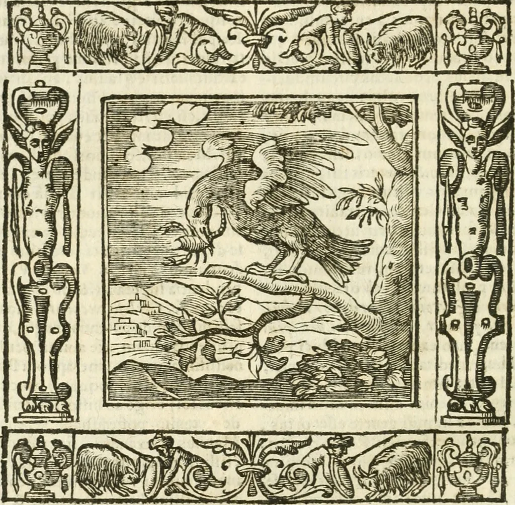 An illustration from Andreæ Alciati emblemata cvm commentariis Clavdii Minois...: & notis Lavrentii Pignorii Patavini : nouissima hac editione in continuam vnius commentarij seriem congestis, in certas quasdam quasi classes dispositis, & plusquam dimidia parte auctis, 1621, leaf 805