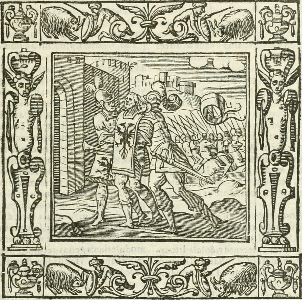 An illustration from Andreæ Alciati emblemata cvm commentariis Clavdii Minois...: & notis Lavrentii Pignorii Patavini : nouissima hac editione in continuam vnius commentarij seriem congestis, in certas quasdam quasi classes dispositis, & plusquam dimidia parte auctis, 1621, leaf 808