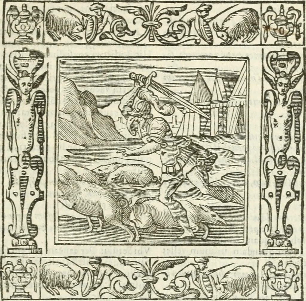 An illustration from Andreæ Alciati emblemata cvm commentariis Clavdii Minois...: & notis Lavrentii Pignorii Patavini : nouissima hac editione in continuam vnius commentarij seriem congestis, in certas quasdam quasi classes dispositis, & plusquam dimidia parte auctis, 1621, leaf 814