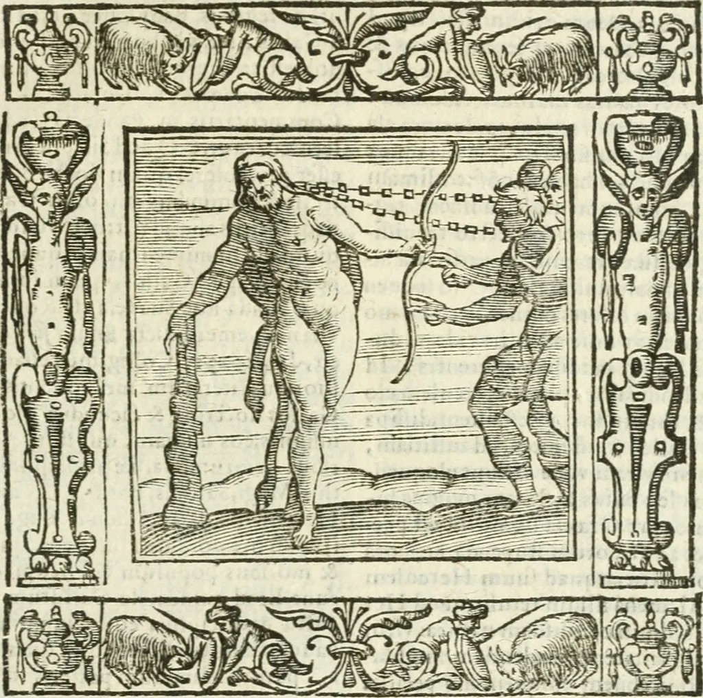 An illustration from Andreæ Alciati emblemata cvm commentariis Clavdii Minois...: & notis Lavrentii Pignorii Patavini : nouissima hac editione in continuam vnius commentarij seriem congestis, in certas quasdam quasi classes dispositis, & plusquam dimidia parte auctis, 1621, leaf 834