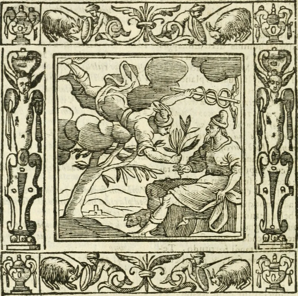 An illustration from Andreæ Alciati emblemata cvm commentariis Clavdii Minois...: & notis Lavrentii Pignorii Patavini : nouissima hac editione in continuam vnius commentarij seriem congestis, in certas quasdam quasi classes dispositis, & plusquam dimidia parte auctis, 1621, leaf 841