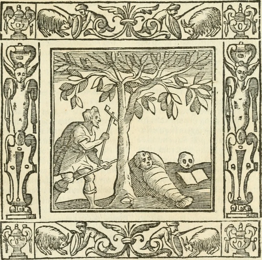 An illustration from Andreæ Alciati emblemata cvm commentariis Clavdii Minois...: & notis Lavrentii Pignorii Patavini : nouissima hac editione in continuam vnius commentarij seriem congestis, in certas quasdam quasi classes dispositis, & plusquam dimidia parte auctis, 1621, leaf 958