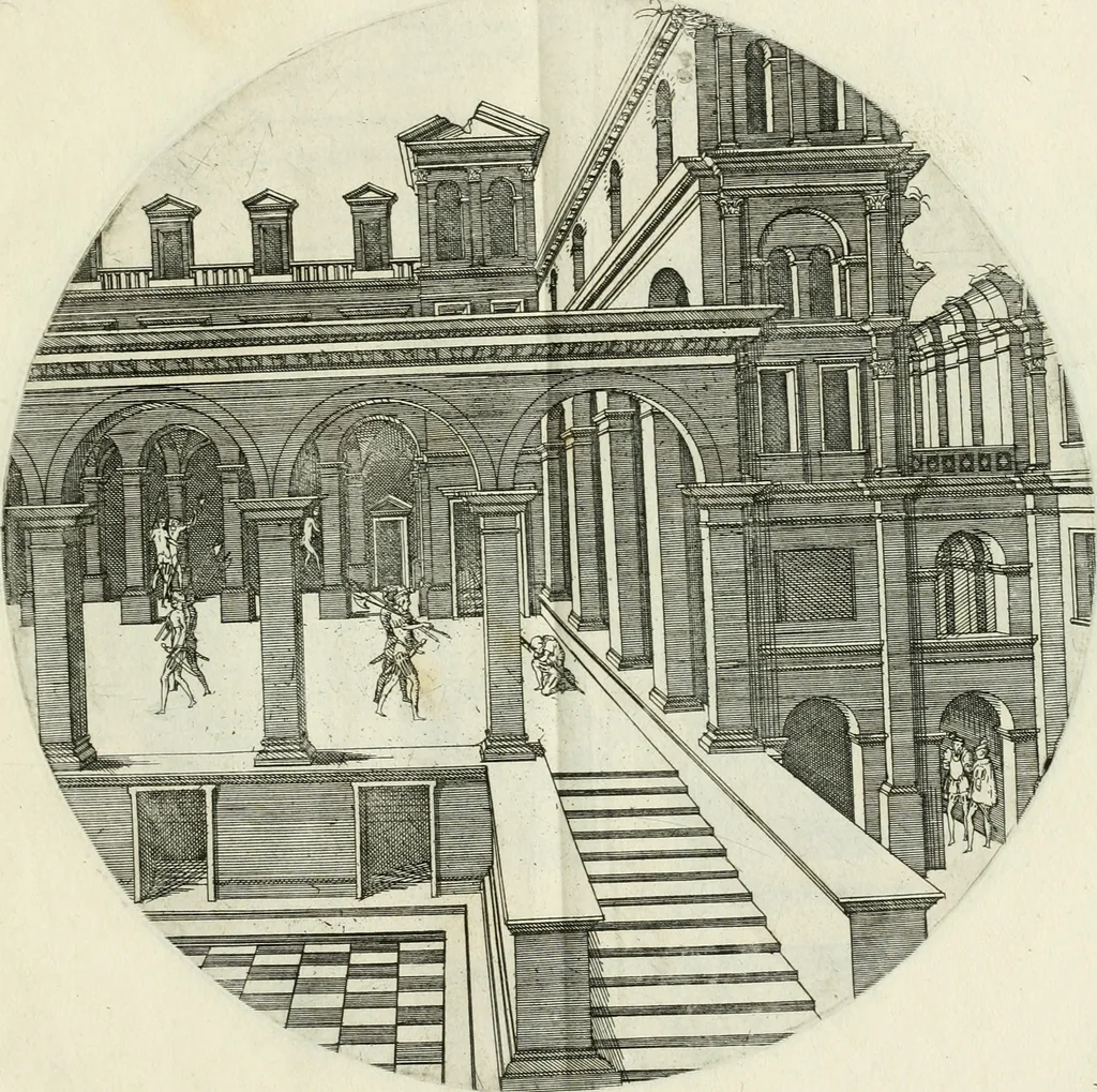 An illustration from Iacobvs Androvetivs dv Cerceav : lectoribvs S. veteri consvetvdine institvtoqve nostro novos ... labores excipienti, visvm fvit hos opvs ... edere ... Continet ... Optices, qvam perspectivam nominant viginti figuras .., 1551, leaf 12