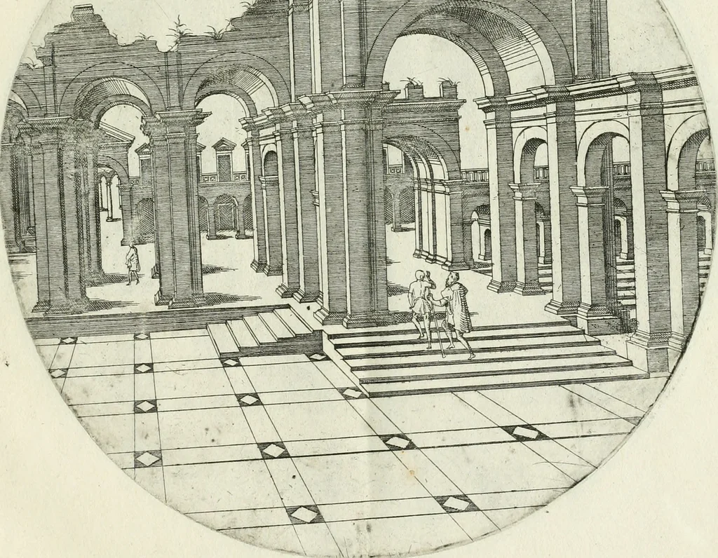 An illustration from Iacobvs Androvetivs dv Cerceav : lectoribvs S. veteri consvetvdine institvtoqve nostro novos ... labores excipienti, visvm fvit hos opvs ... edere ... Continet ... Optices, qvam perspectivam nominant viginti figuras .., 1551, leaf 44