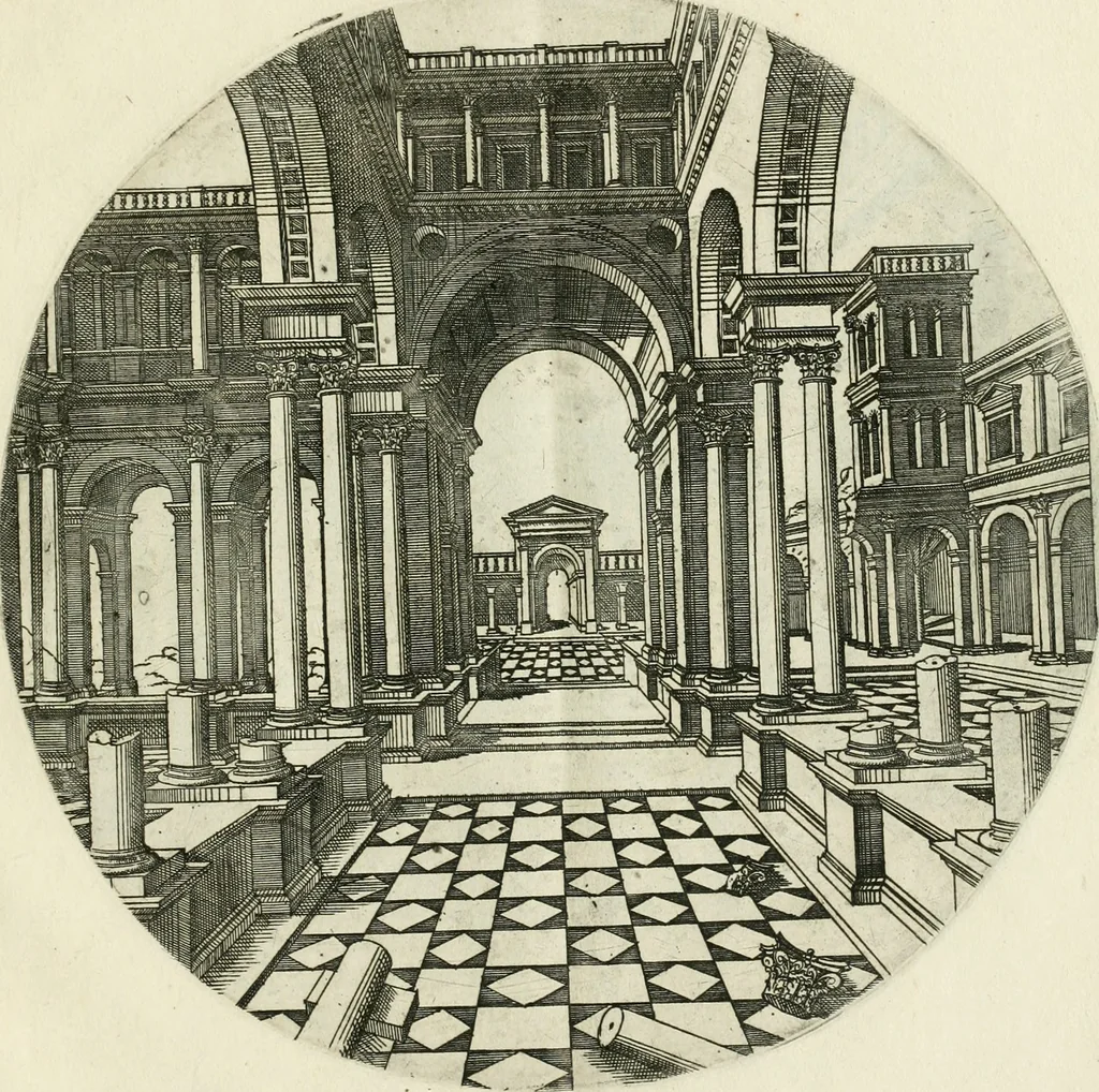 An illustration from Iacobvs Androvetivs dv Cerceav : lectoribvs S. veteri consvetvdine institvtoqve nostro novos ... labores excipienti, visvm fvit hos opvs ... edere ... Continet ... Optices, qvam perspectivam nominant viginti figuras .., 1551, leaf 48