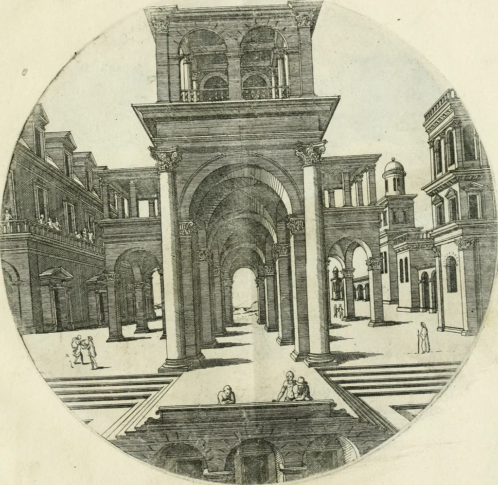 An illustration from Iacobvs Androvetivs dv Cerceav : lectoribvs S. veteri consvetvdine institvtoqve nostro novos ... labores excipienti, visvm fvit hos opvs ... edere ... Continet ... Optices, qvam perspectivam nominant viginti figuras .., 1551, leaf 52