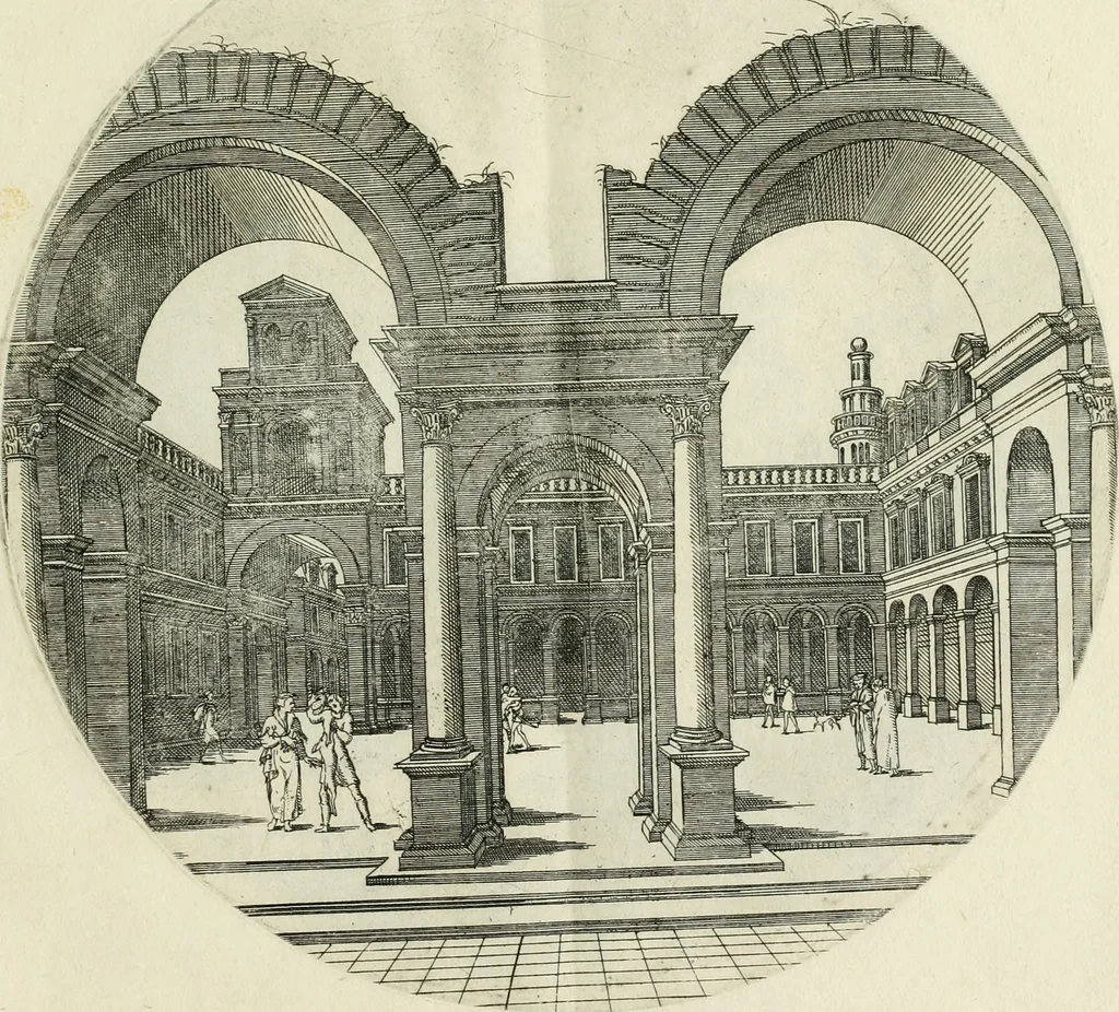An illustration from Iacobvs Androvetivs dv Cerceav : lectoribvs S. veteri consvetvdine institvtoqve nostro novos ... labores excipienti, visvm fvit hos opvs ... edere ... Continet ... Optices, qvam perspectivam nominant viginti figuras .., 1551, leaf 54