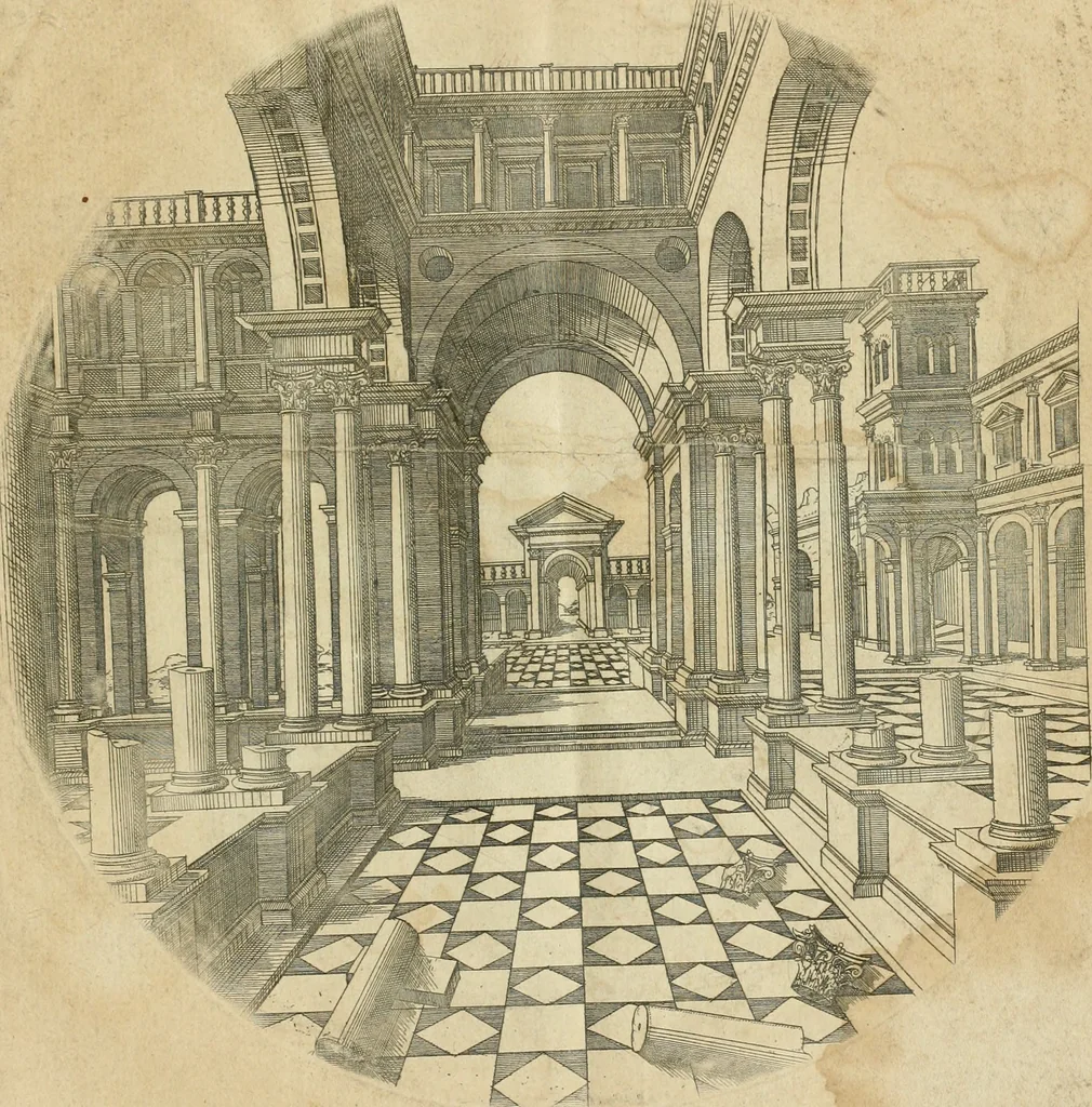 An illustration from Iacobvs Androvetivs dv Cerceav : lectoribvs S. veteri consvetvdine institvtoqve nostro novos ... labores excipienti, visvm fvit hos opvs ... edere ... Continet ... Optices, qvam perspectivam nominant viginti figuras .., 1551, leaf 64