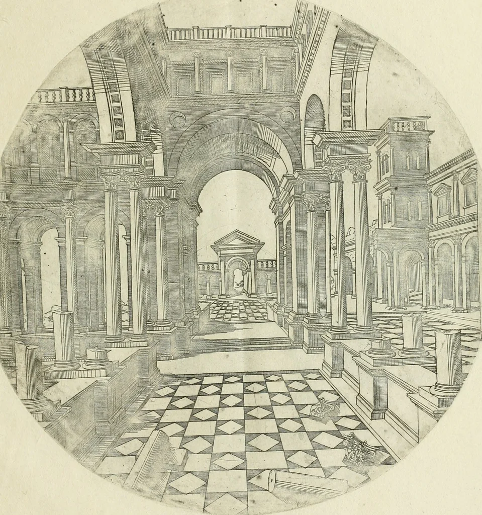 An illustration from Iacobvs Androvetivs dv Cerceav : lectoribvs S. veteri consvetvdine institvtoqve nostro novos ... labores excipienti, visvm fvit hos opvs ... edere ... Continet ... Optices, qvam perspectivam nominant viginti figuras .., 1551, leaf 66