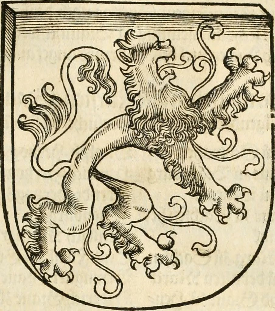 An illustration from Anfang, Vrsprug und Herkomen des Thurniers inn Teutscher Nation : wieuil Thurnier biss vff den letztenn zu Wormbs : auch wie vnnd an welchen Orten die gehalten vñ durch was Fürsten, Grauen, Herrn, Ritter vñ vom Adel, sie iederzeit besucht worden sindt .., 1532, leaf 108