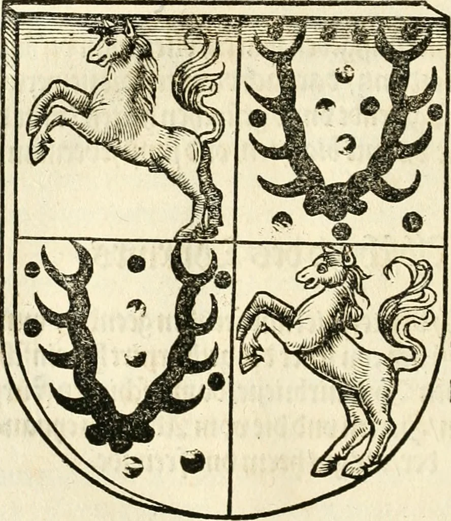 An illustration from Anfang, Vrsprug und Herkomen des Thurniers inn Teutscher Nation : wieuil Thurnier biss vff den letztenn zu Wormbs : auch wie vnnd an welchen Orten die gehalten vñ durch was Fürsten, Grauen, Herrn, Ritter vñ vom Adel, sie iederzeit besucht worden sindt .., 1532, leaf 143