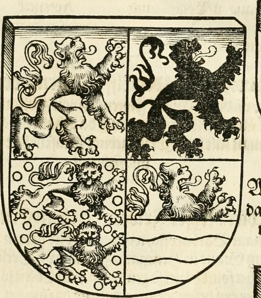 An illustration from Anfang, Vrsprug und Herkomen des Thurniers inn Teutscher Nation : wieuil Thurnier biss vff den letztenn zu Wormbs : auch wie vnnd an welchen Orten die gehalten vñ durch was Fürsten, Grauen, Herrn, Ritter vñ vom Adel, sie iederzeit besucht worden sindt .., 1532, leaf 178